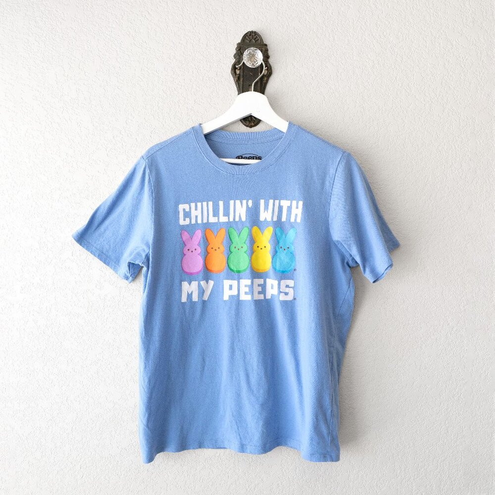 Peeps XL Blue Chillin With My Peeps Graphic Tee Easter Bunny Shirt